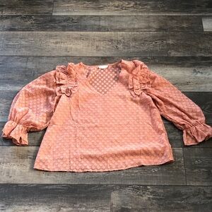 Blu Pepper Textured Peach Blouse with Ruffles